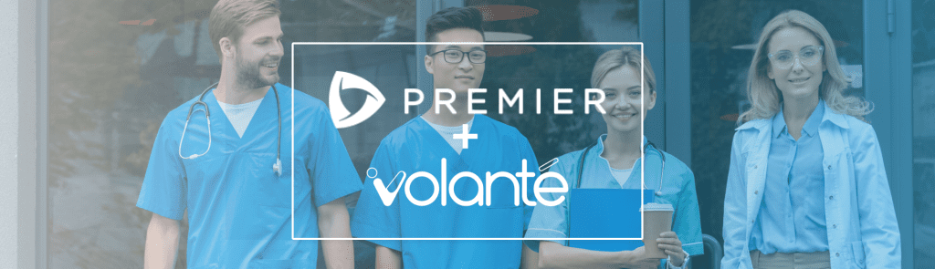 Premier Inc. Logo, Volanté Systems Logo, Volanté is a Premier Supplier for Hospitals Looking for Point-of-Sale (POS) System