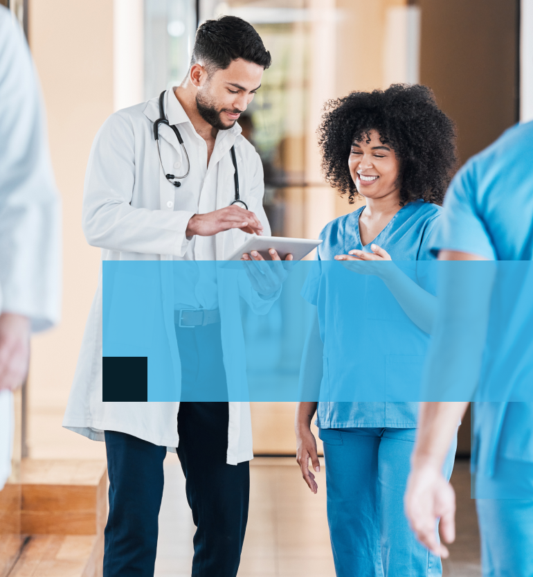 Healthcare Workers using tablet for mobile ordering